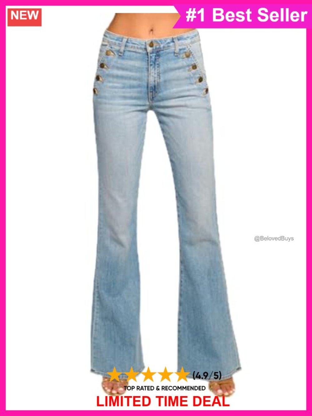 High Rise Flare Denim Jeans Flat Front Zipper Fall Regular Fit